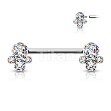 Implant Grade Titanium Internally Threaded Nipple Barbell With 4 Bezel Set Cluster CZ Ends - Image 4
