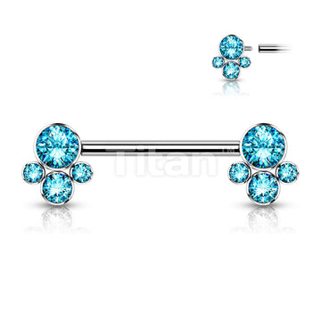 Implant Grade Titanium Internally Threaded Nipple Barbell With 4 Bezel Set Cluster CZ Ends - Image 6