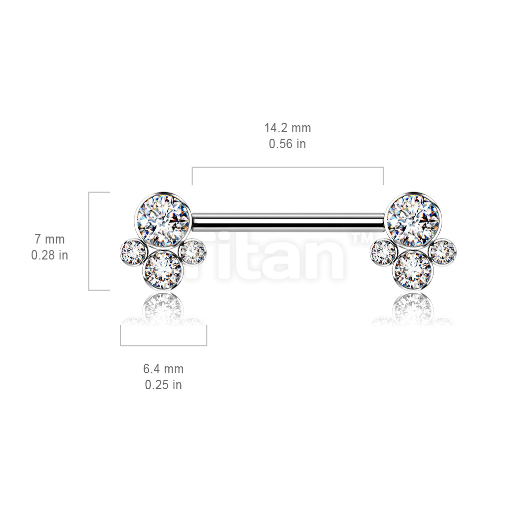 Implant Grade Titanium Internally Threaded Nipple Barbell With 4 Bezel Set Cluster CZ Ends - Image 7