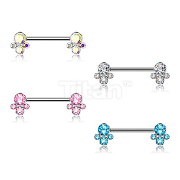 Implant Grade Titanium Internally Threaded Nipple Barbell With 4 Bezel Set Cluster CZ Ends - Image 8