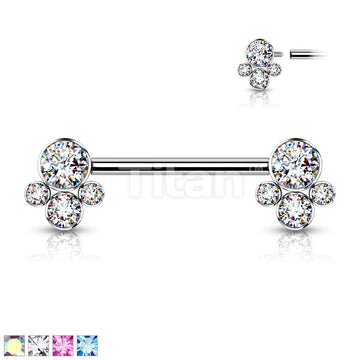 Implant Grade Titanium Internally Threaded Nipple Barbell With 4 Bezel Set Cluster CZ Ends - Image 2