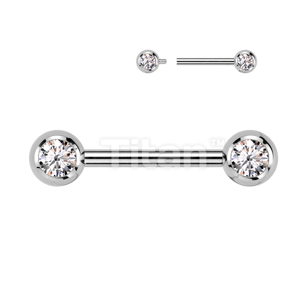 Implant Grade Titanium Internally Threaded Nipple Barbell With Pressed Fit CZ Set Ball Ends - Image 2