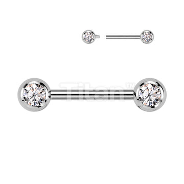 Implant Grade Titanium Internally Threaded Nipple Barbell With Pressed Fit CZ Set Ball Ends - Image 2