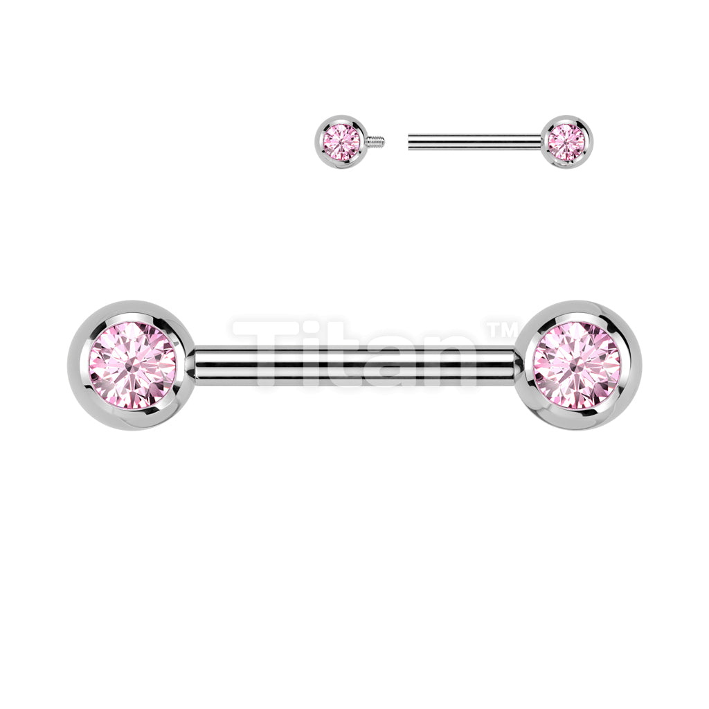 Implant Grade Titanium Internally Threaded Nipple Barbell With Pressed Fit CZ Set Ball Ends - Image 5