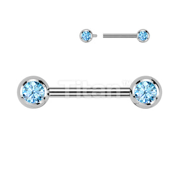 Implant Grade Titanium Internally Threaded Nipple Barbell With Pressed Fit CZ Set Ball Ends - Image 6