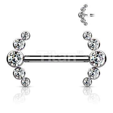 Implant Grade Titanium Internally Threaded Nipple Barbell With 5 Bezel Set CZ Curved Line Ends - Image 4