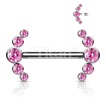 Implant Grade Titanium Internally Threaded Nipple Barbell With 5 Bezel Set CZ Curved Line Ends - Image 5