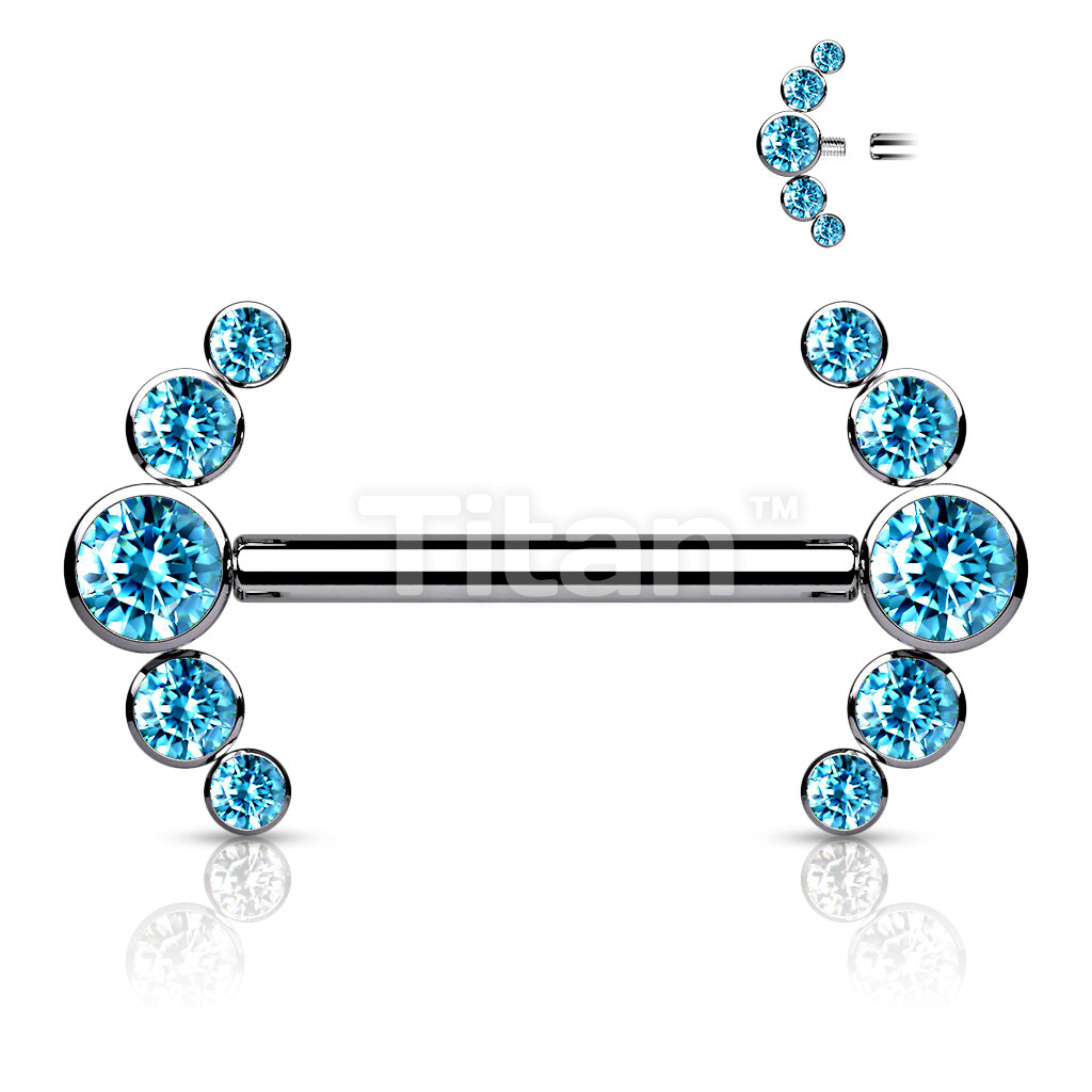 Implant Grade Titanium Internally Threaded Nipple Barbell With 5 Bezel Set CZ Curved Line Ends - Image 6