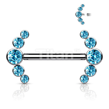 Implant Grade Titanium Internally Threaded Nipple Barbell With 5 Bezel Set CZ Curved Line Ends - Image 6