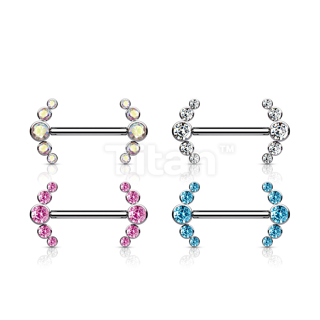 Implant Grade Titanium Internally Threaded Nipple Barbell With 5 Bezel Set CZ Curved Line Ends - Image 8