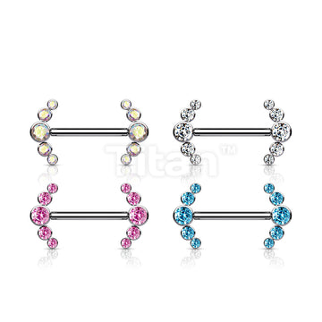 Implant Grade Titanium Internally Threaded Nipple Barbell With 5 Bezel Set CZ Curved Line Ends - Image 8