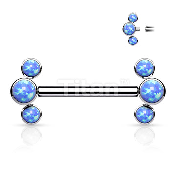 Implant Grade Titanium Internally Threaded Nipple Barbell 3 Round Opal Bezel Set Ends - Image 3