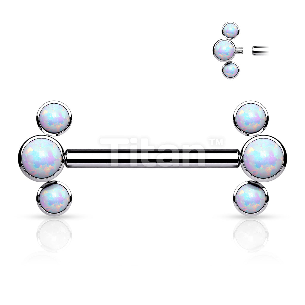 Implant Grade Titanium Internally Threaded Nipple Barbell 3 Round Opal Bezel Set Ends - Image 4