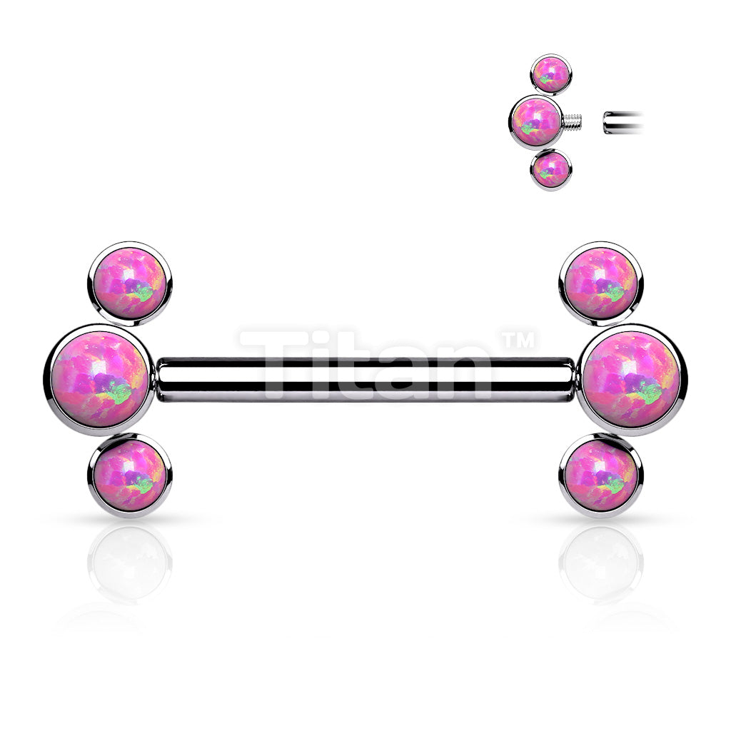 Implant Grade Titanium Internally Threaded Nipple Barbell 3 Round Opal Bezel Set Ends - Image 5
