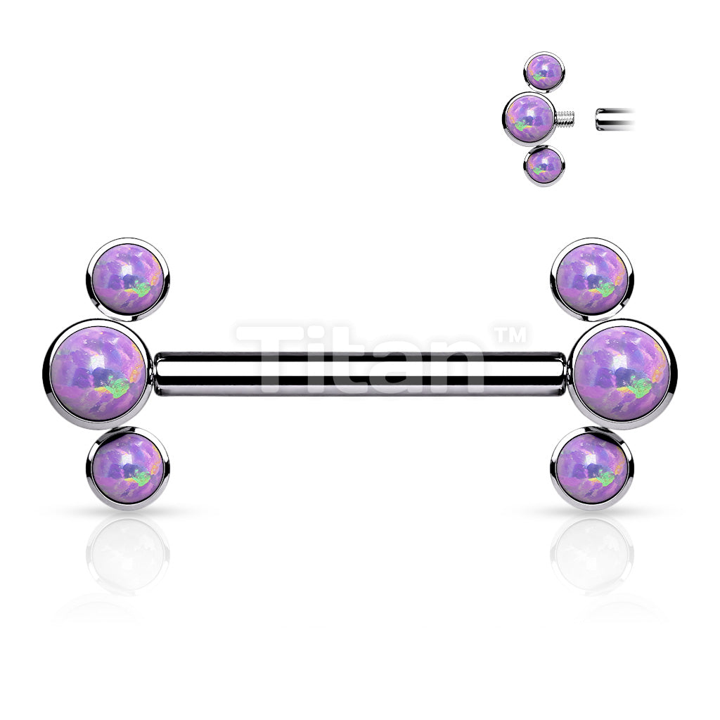 Implant Grade Titanium Internally Threaded Nipple Barbell 3 Round Opal Bezel Set Ends - Image 6