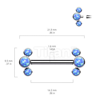 Implant Grade Titanium Internally Threaded Nipple Barbell 3 Round Opal Bezel Set Ends - Image 7