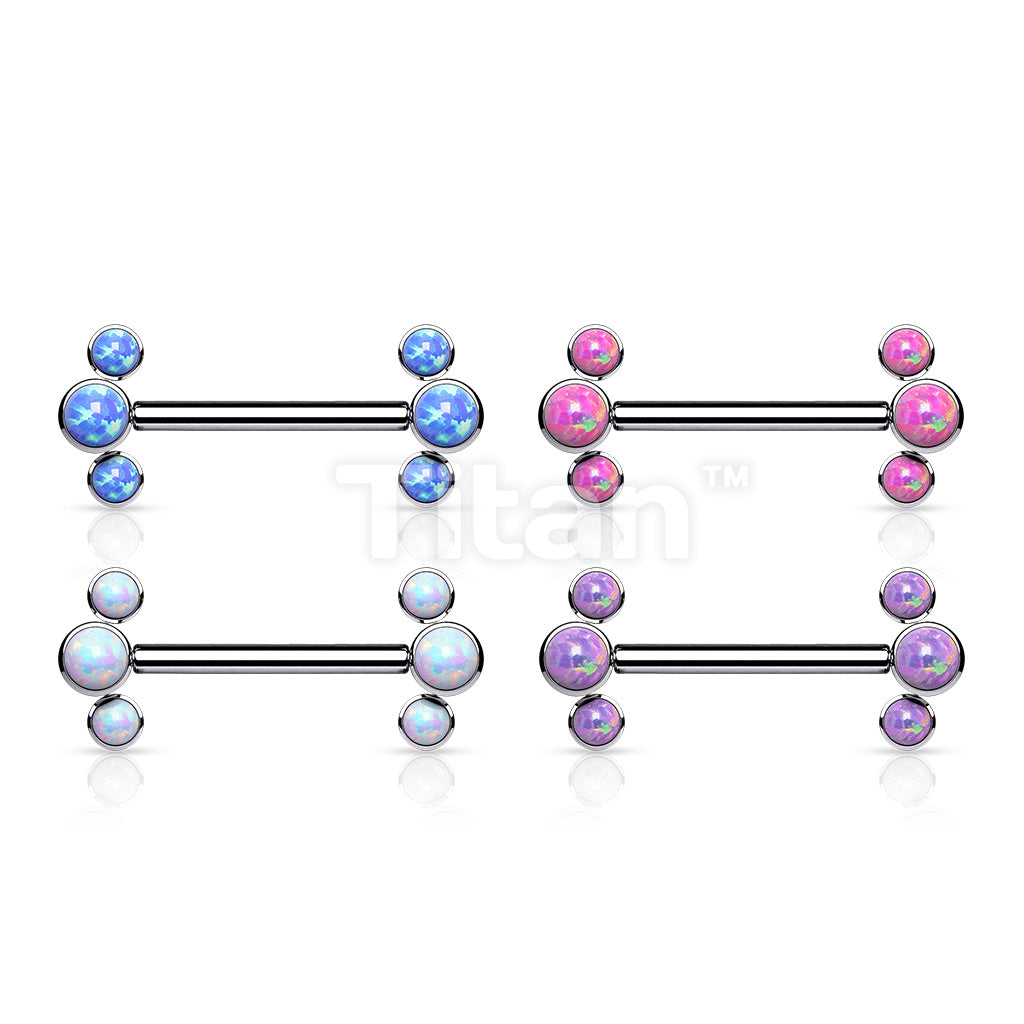 Implant Grade Titanium Internally Threaded Nipple Barbell 3 Round Opal Bezel Set Ends - Image 8