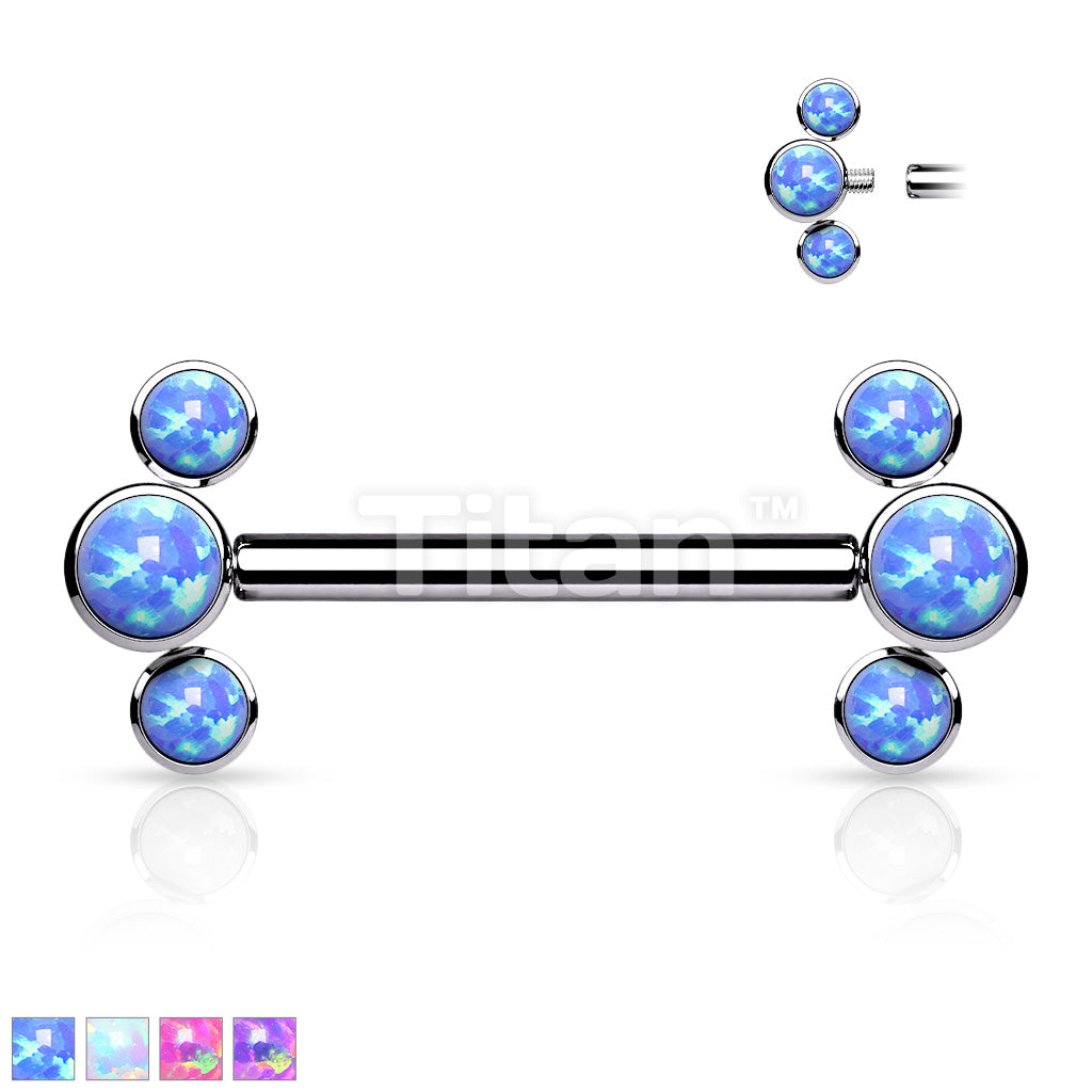 Implant Grade Titanium Internally Threaded Nipple Barbell 3 Round Opal Bezel Set Ends - Image 2