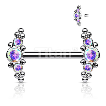 Implant Grade Titanium Internally Threaded Nipple Barbell With Bezel Set CZ and Micro Ball Clusters - Image 3