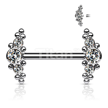 Implant Grade Titanium Internally Threaded Nipple Barbell With Bezel Set CZ and Micro Ball Clusters - Image 4