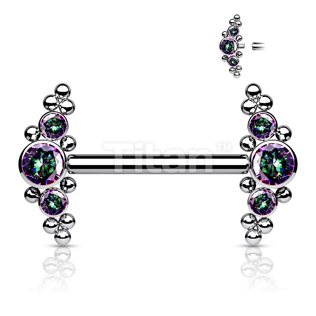 Implant Grade Titanium Internally Threaded Nipple Barbell With Bezel Set CZ and Micro Ball Clusters - Image 5
