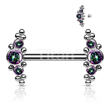 Implant Grade Titanium Internally Threaded Nipple Barbell With Bezel Set CZ and Micro Ball Clusters - Image 5