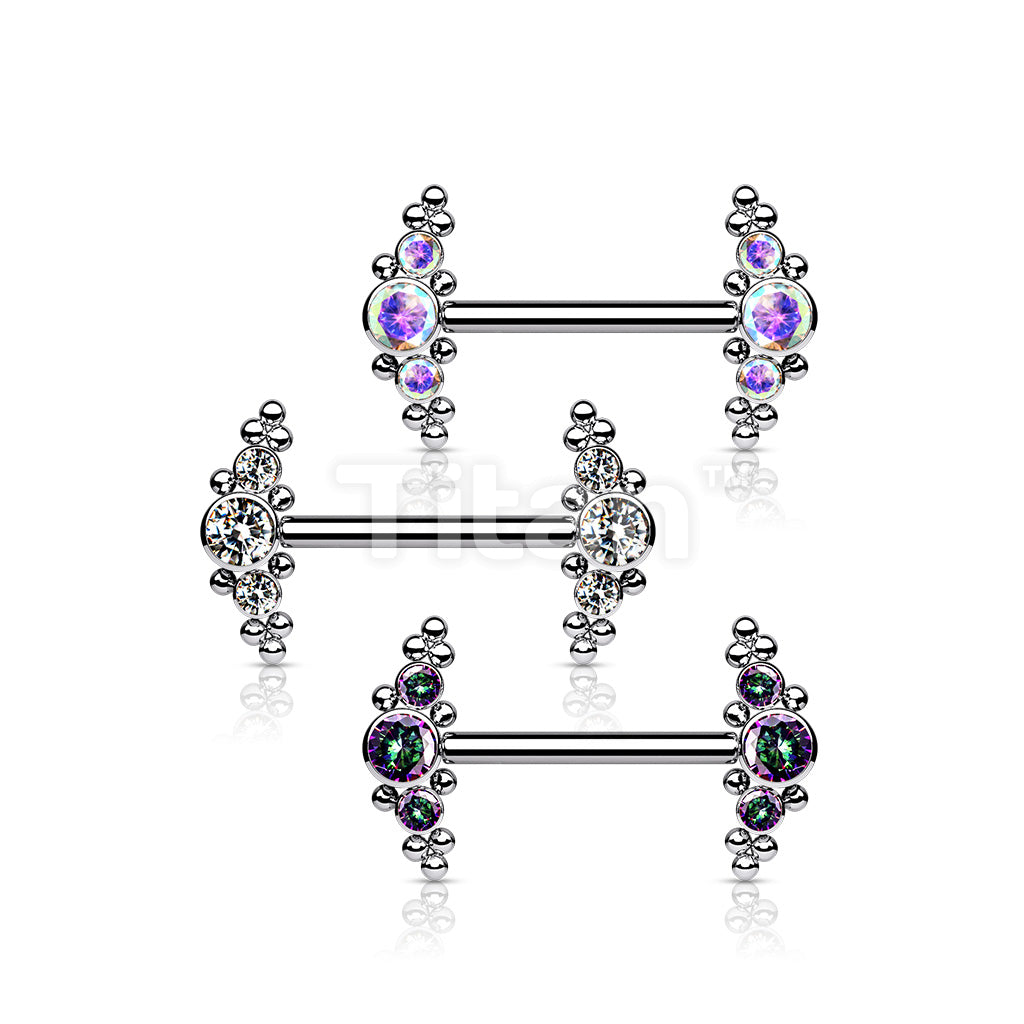 Implant Grade Titanium Internally Threaded Nipple Barbell With Bezel Set CZ and Micro Ball Clusters - Image 7