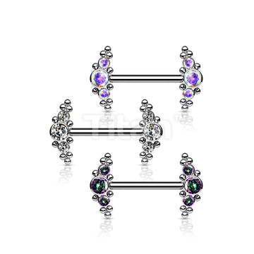 Implant Grade Titanium Internally Threaded Nipple Barbell With Bezel Set CZ and Micro Ball Clusters - Image 7