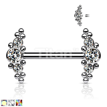 Implant Grade Titanium Internally Threaded Nipple Barbell With Bezel Set CZ and Micro Ball Clusters - Image 2