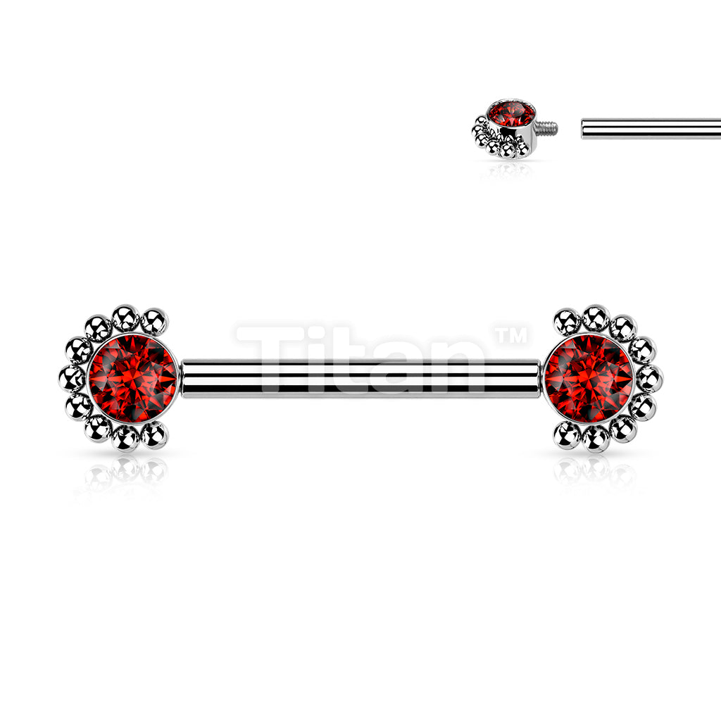 Implant Grade Titanium Internally Threaded Nipple Barbell With Bezel Set CZ Center and Beaded Edge Ends - Image 7