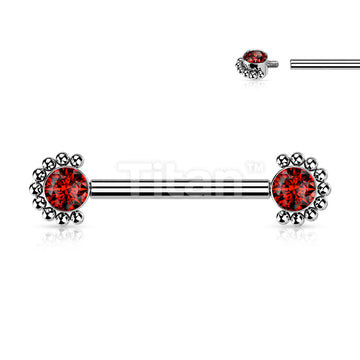 Implant Grade Titanium Internally Threaded Nipple Barbell With Bezel Set CZ Center and Beaded Edge Ends - Image 7