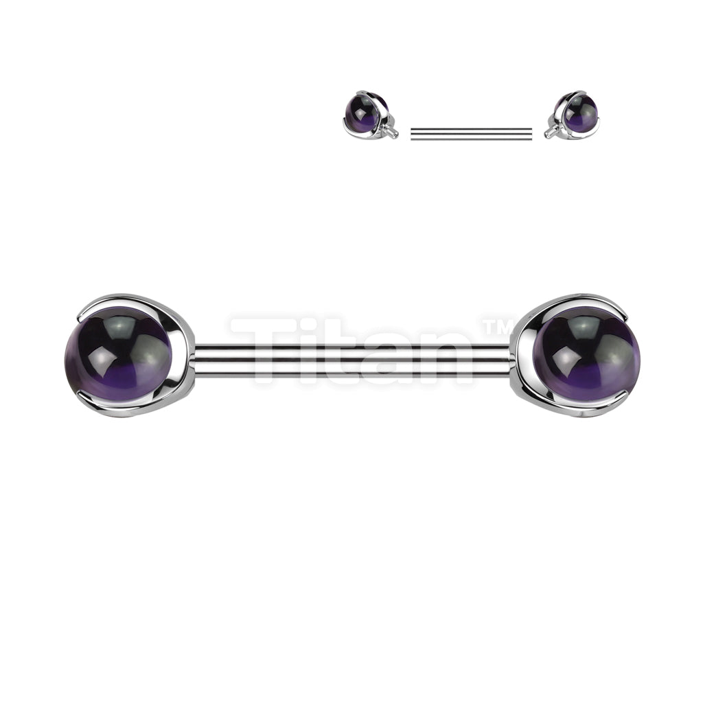 Implant Grade Titanium Internally Threaded Nipple Barbell With Claw Set Natural Stone Ends - Image 2