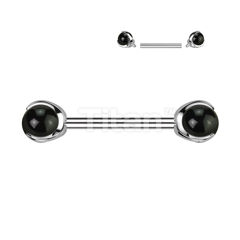 Implant Grade Titanium Internally Threaded Nipple Barbell With Claw Set Natural Stone Ends - Image 3