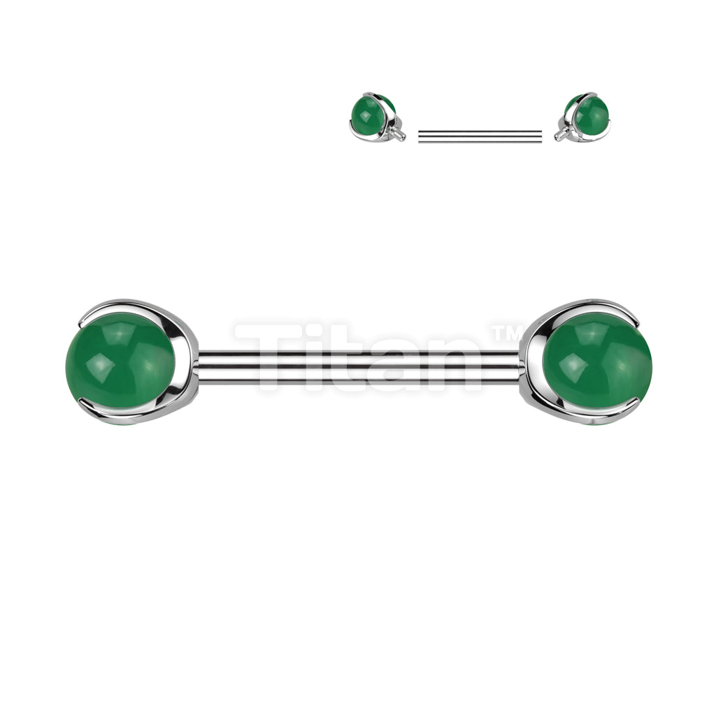 Implant Grade Titanium Internally Threaded Nipple Barbell With Claw Set Natural Stone Ends - Image 4