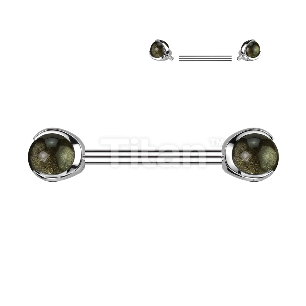 Implant Grade Titanium Internally Threaded Nipple Barbell With Claw Set Natural Stone Ends - Image 5