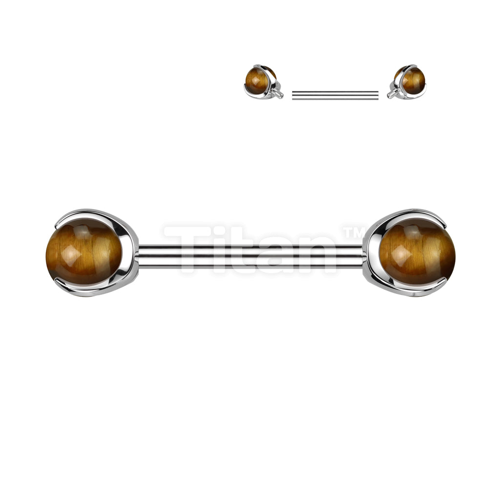 Implant Grade Titanium Internally Threaded Nipple Barbell With Claw Set Natural Stone Ends - Image 8
