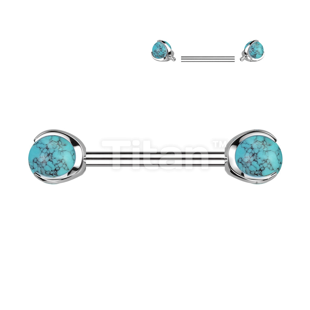 Implant Grade Titanium Internally Threaded Nipple Barbell With Claw Set Natural Stone Ends - Image 9
