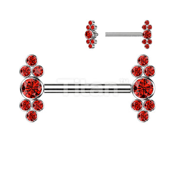 Implant Grade Titanium Internally Threaded Nipple Barbell With Bezel Set CZ Center and Trinity CZ Clusters - Image 4