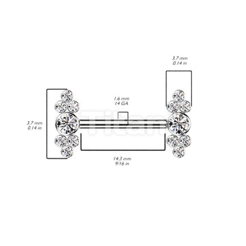 Implant Grade Titanium Internally Threaded Nipple Barbell With Bezel Set CZ Center and Trinity CZ Clusters - Image 5
