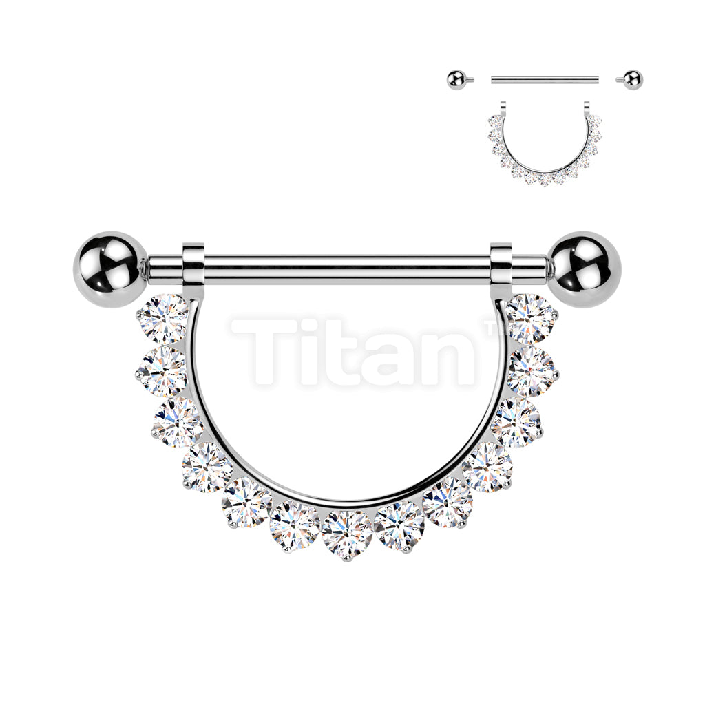Implant Grade Titanium Internally Threaded Nipple Barbell With Pave CZ Dangle - Image 2