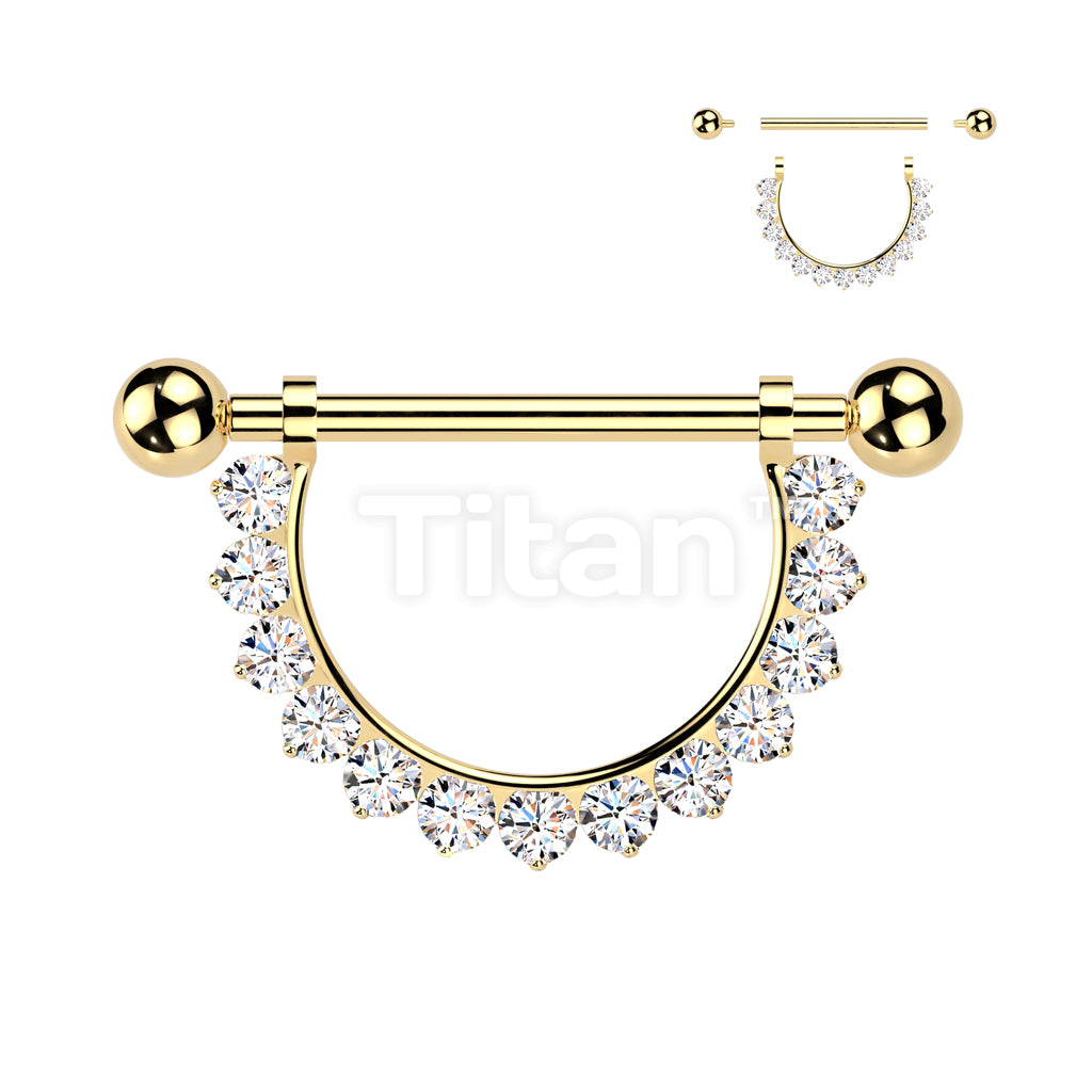 Implant Grade Titanium Internally Threaded Nipple Barbell With Pave CZ Dangle - Image 3