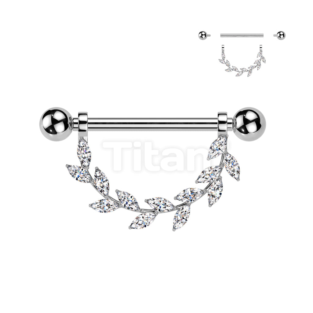 Implant Grade Titanium Internally Threaded Nipple Barbell With Marquise CZ Dangle - Image 2