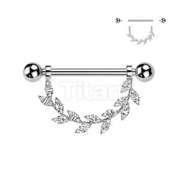 Implant Grade Titanium Internally Threaded Nipple Barbell With Marquise CZ Dangle - Image 2