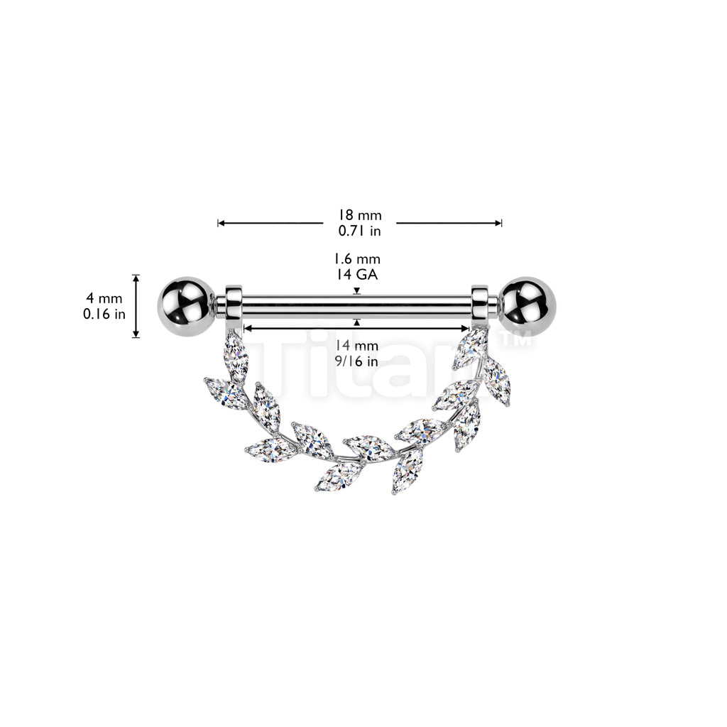 Implant Grade Titanium Internally Threaded Nipple Barbell With Marquise CZ Dangle - Image 4