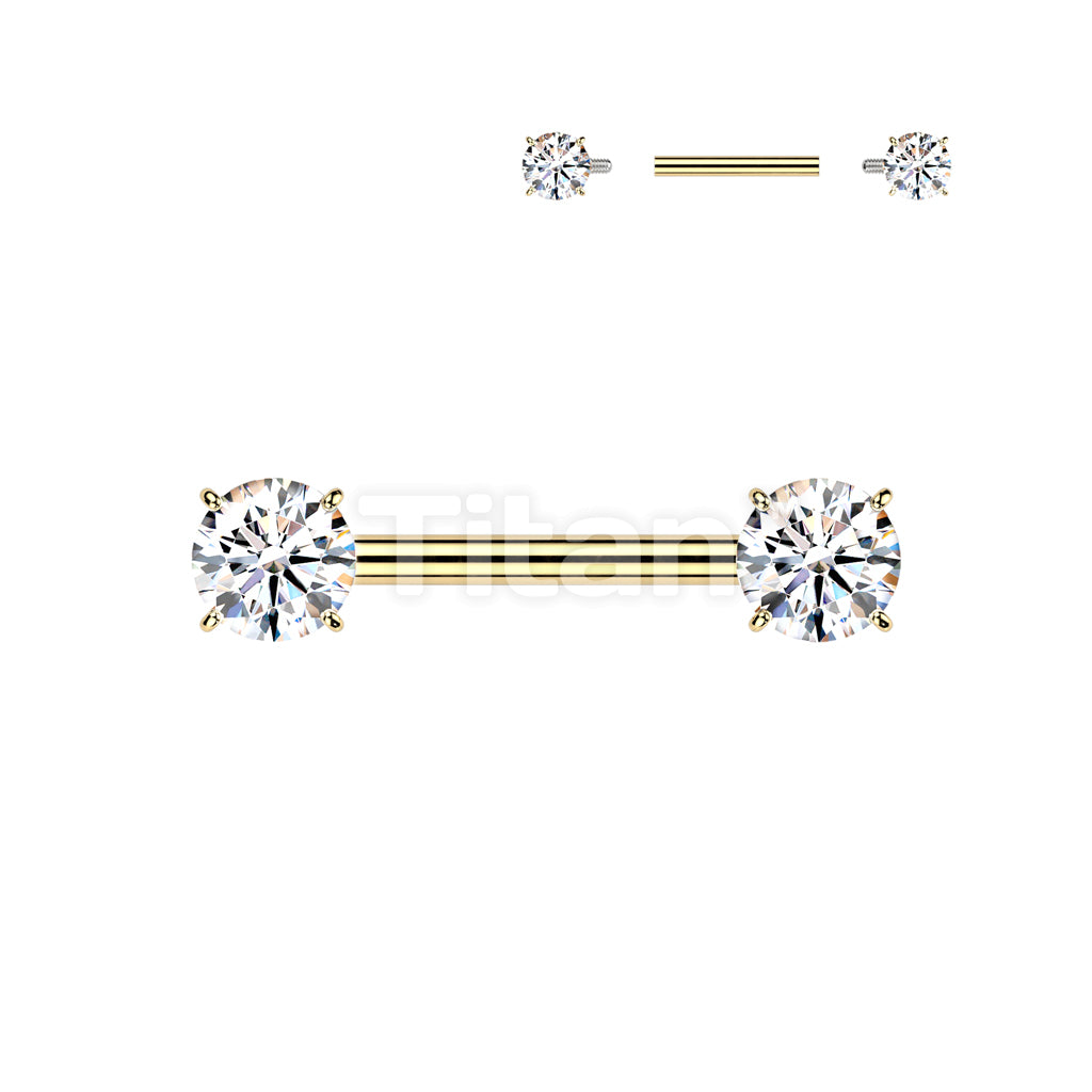 Implant Grade Titanium Internally Threaded Nipple Barbell With Prong Set CZ Ends - Image 3