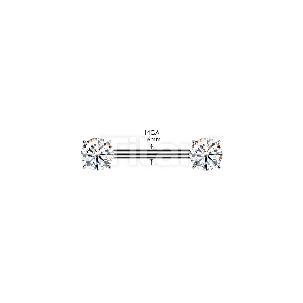 Implant Grade Titanium Internally Threaded Nipple Barbell With Prong Set CZ Ends - Image 4