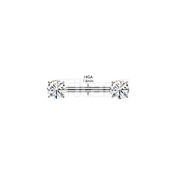 Implant Grade Titanium Internally Threaded Nipple Barbell With Prong Set CZ Ends - Image 4