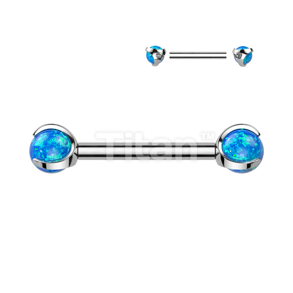 Implant Grade Titanium Internally Threaded Nipple Barbell With Claw Set Opal Ball Ends - Image 2