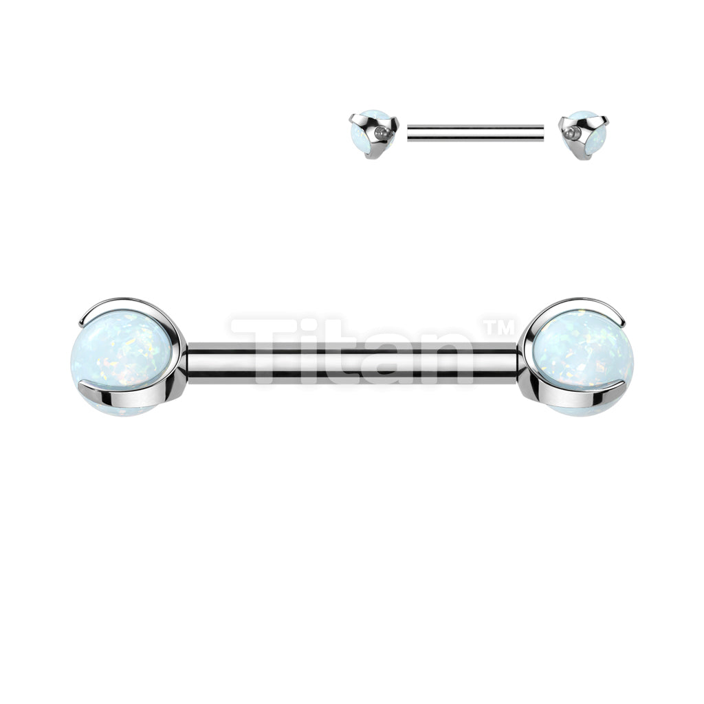 Implant Grade Titanium Internally Threaded Nipple Barbell With Claw Set Opal Ball Ends - Image 3