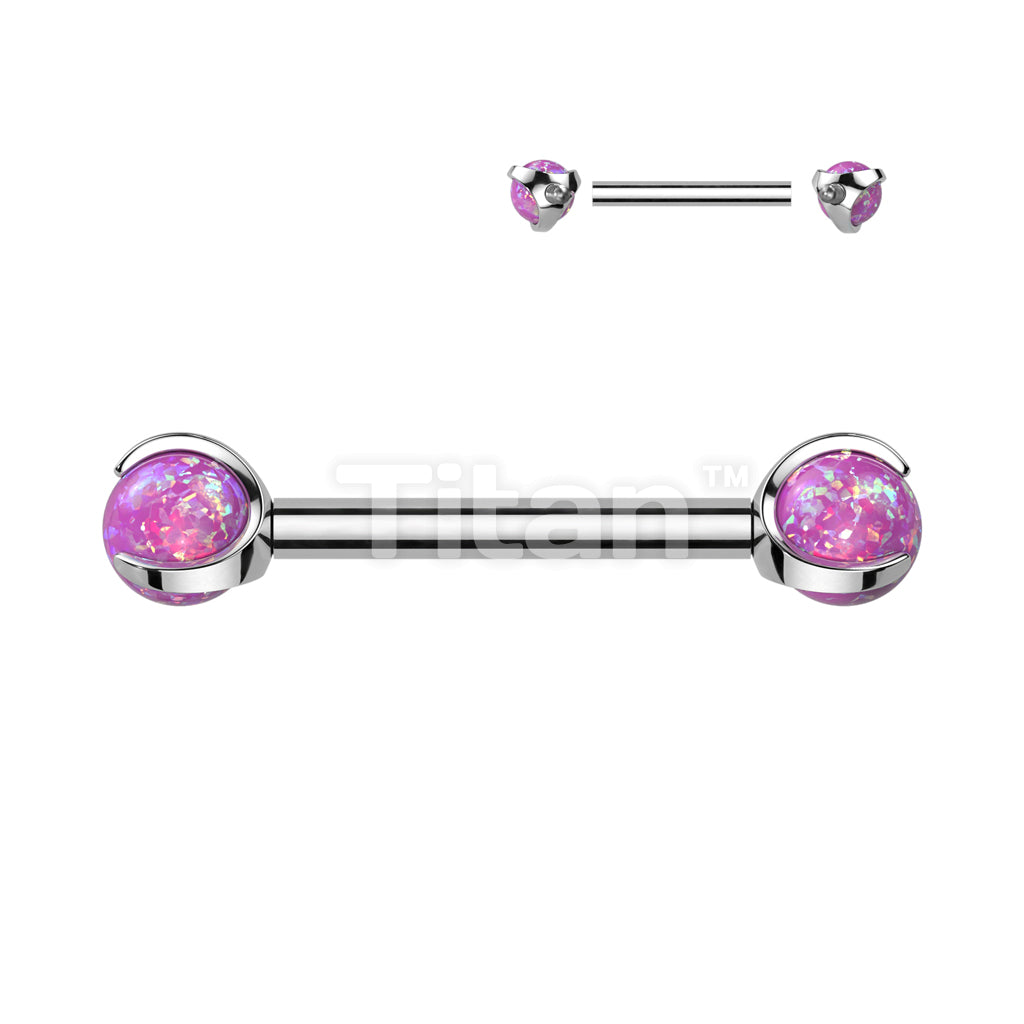 Implant Grade Titanium Internally Threaded Nipple Barbell With Claw Set Opal Ball Ends - Image 4